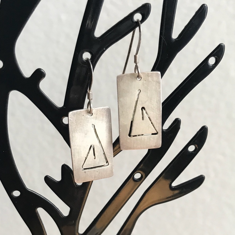 925 Vtg Silver Stamped Flat Dangle Earrings